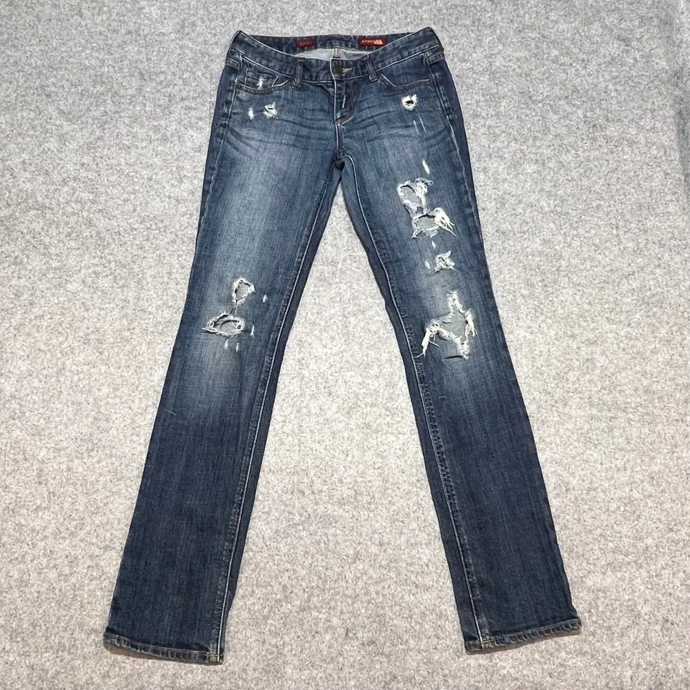 Express Stella Skinny Leg Distressed Ripped Jeans Dark‎ Wash Blue Size 2L 1894